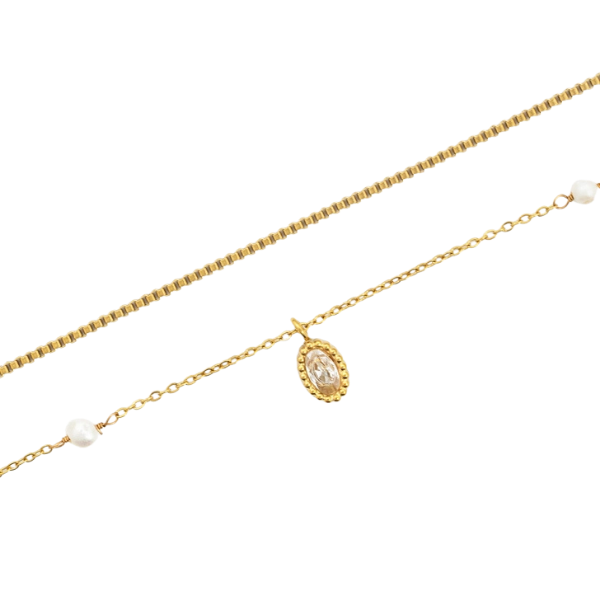 Layered Necklace w/Pearls & Oval Pendant Necklace