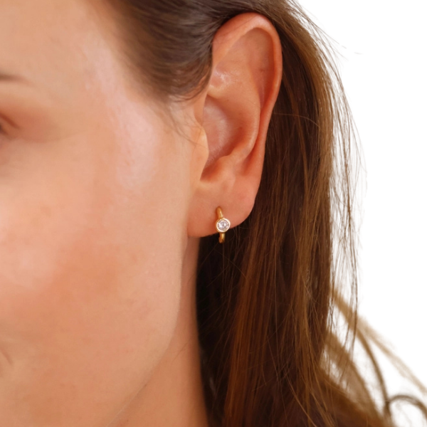 18k Gold Filled Solitaire Bezel Hoop Earrings