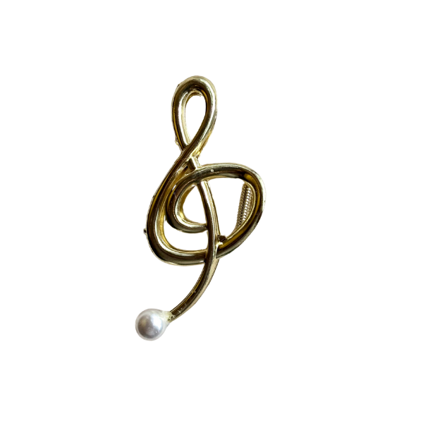 Musical Note w/Pearl Accent Gold Metal Claw Clip