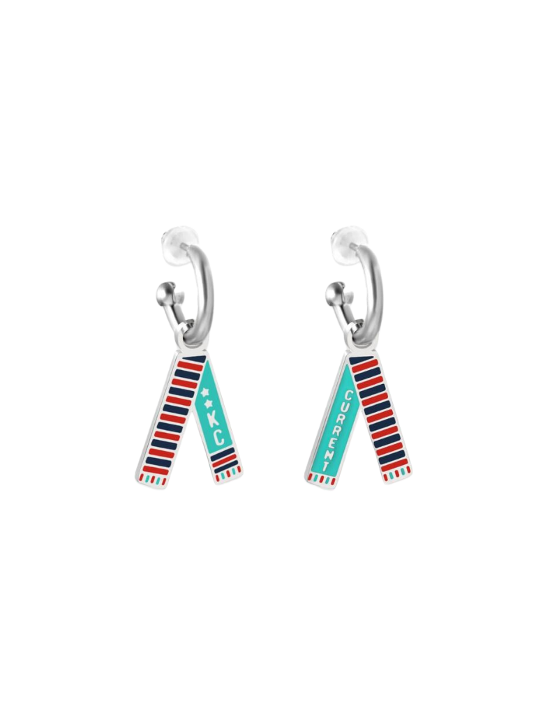 Kansas City Teal &amp; Red Scarf Huggie Hoop Earrings
