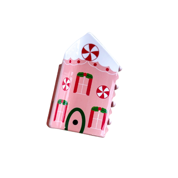 Holiday Claw Clips - Pink Gingerbread House