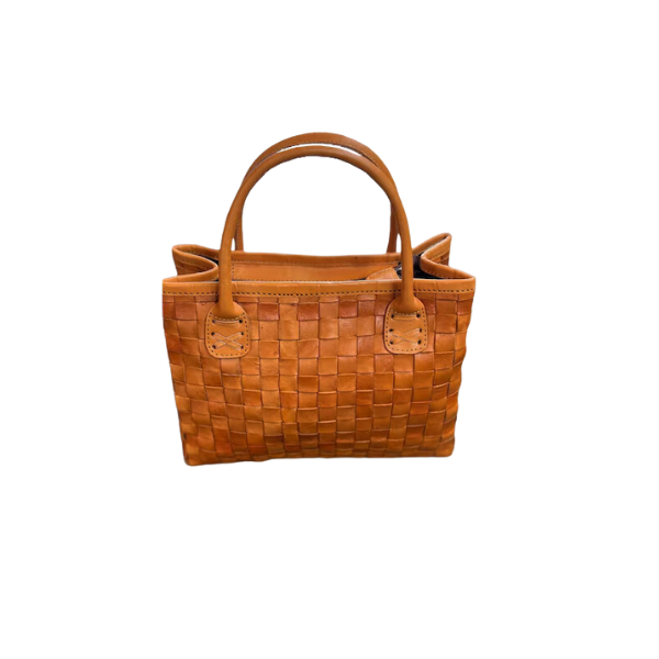 Light Brown Woven Leather Crossbody Bag