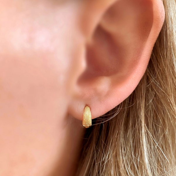 18k Gold Filled Tiny Textured Clicker Hoop Earrings