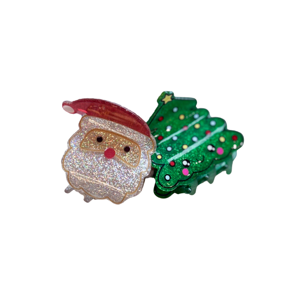 2pc Santa & Tree Glittery Claw Clip Set