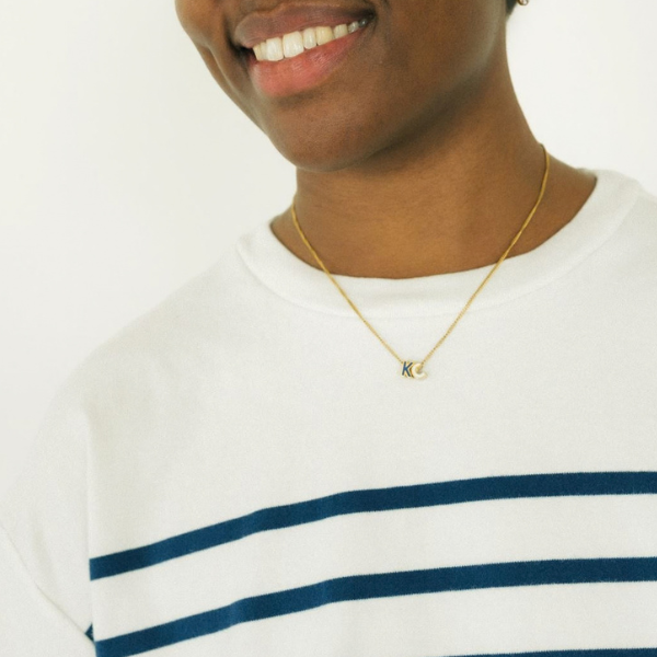 Kansas City Baseball Royal &amp; White Bubble Letter Necklace