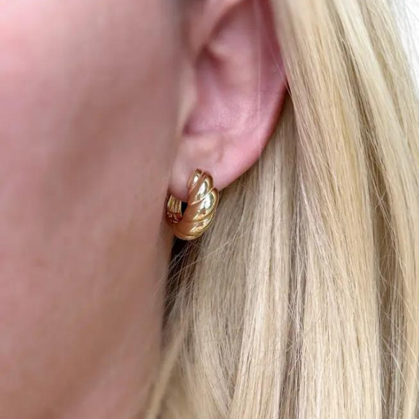 18k Gold Filled Croissant Twist Huggie Hoop Earrings