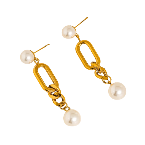 Lyrisme 18K Gold Non-Tarnish Pearl Drop Chain Earrings