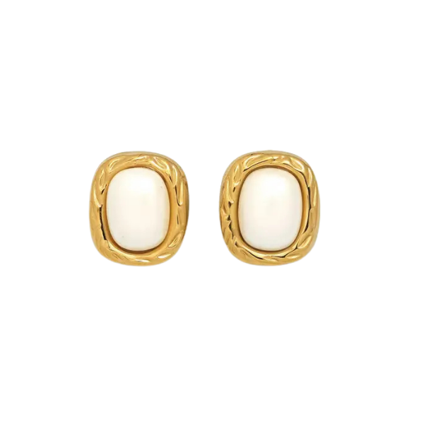 Classic Gold Stud Earrings w/White Stone Accent