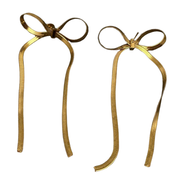 Gold Snake Chain Bow Earrings