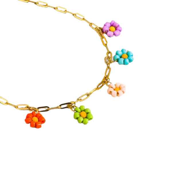 Linnea 18K Gold Non-Tarnish Beaded Daisy Chain Necklace - Multi-Colored