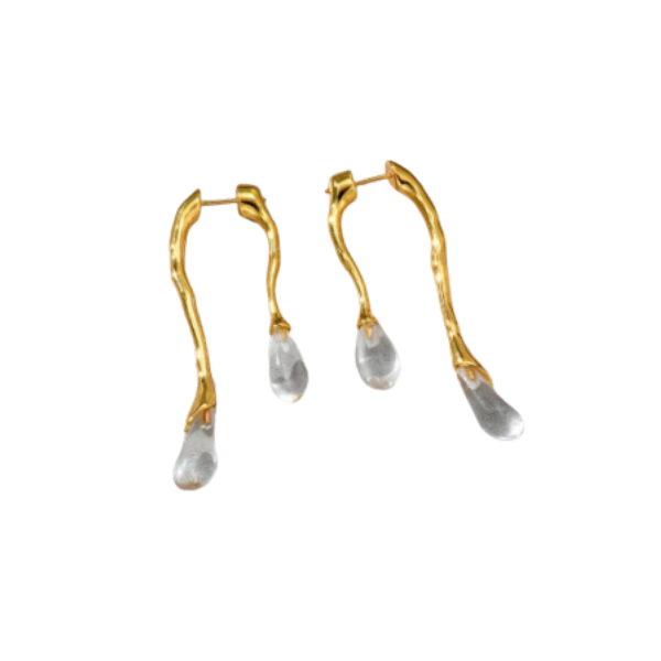 Crystal & Gold Asymmetrical Dangle Earrings