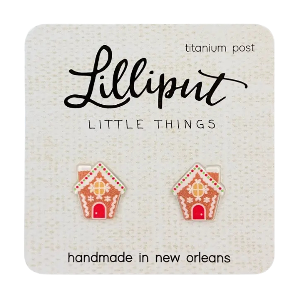 Lilliput Little Things Holiday Stud Earrings - Gingerbread Houses