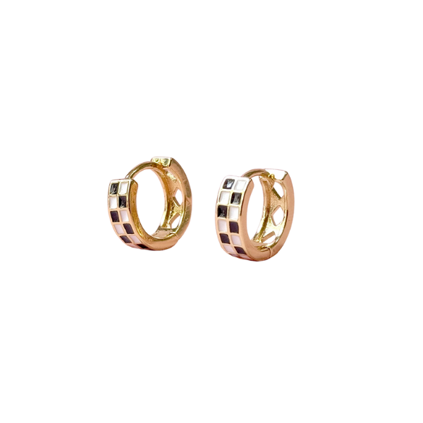 Black &amp; White Checkered Huggie Hoop Earrings