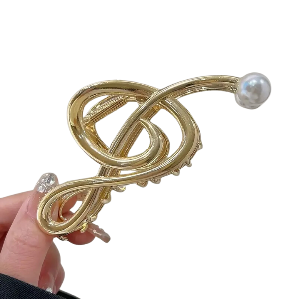 Musical Note w/Pearl Accent Gold Metal Claw Clip