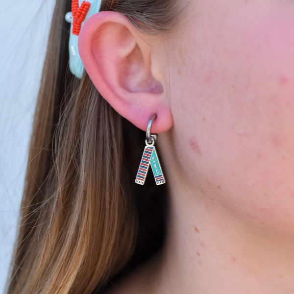 Kansas City Teal &amp; Red Scarf Huggie Hoop Earrings
