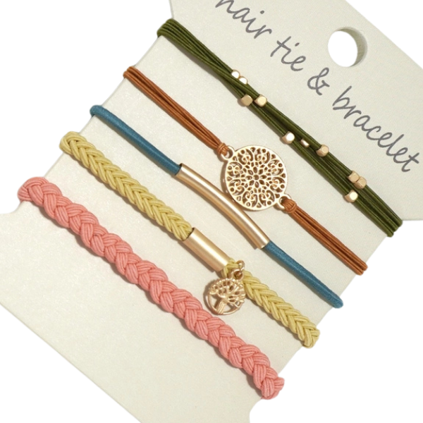5pc Boho Hair Ties w/Charm Accents