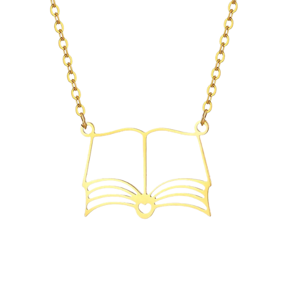18K Gold Book Lover Pendant Necklace