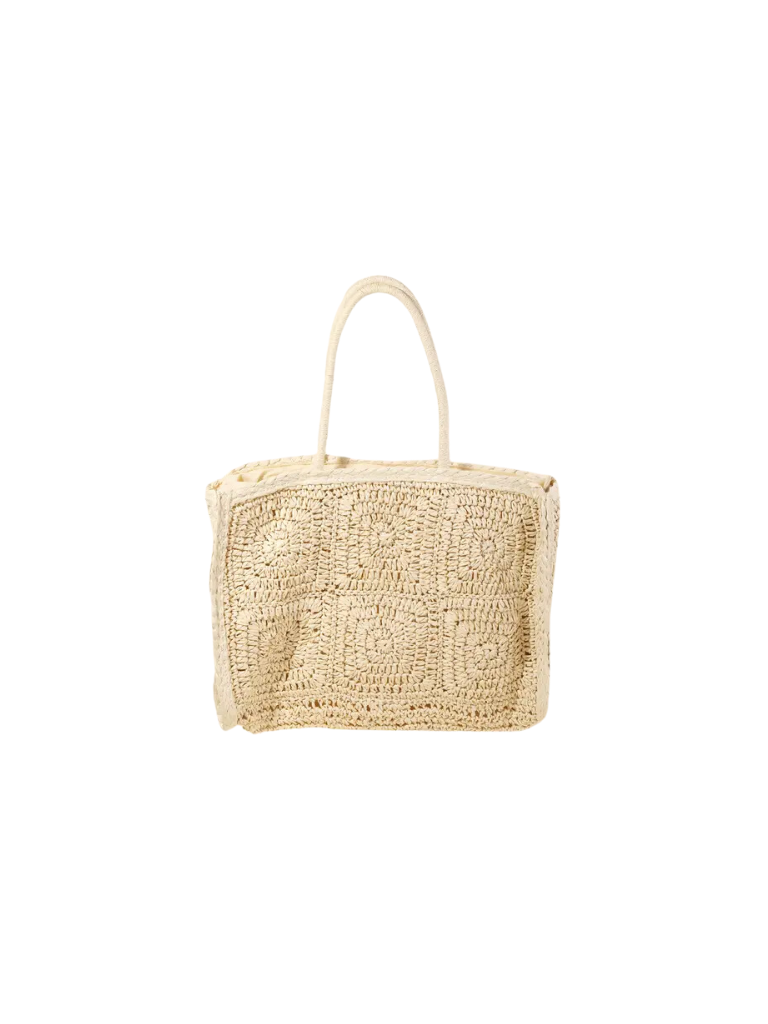 Ivory Straw Braided Rectangle Tote Bag