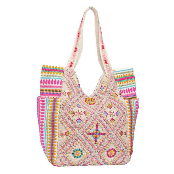 Multi-Pattern Pink & Beige Tote Bag