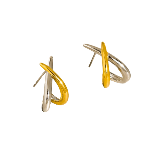 Staven Non-Tarnish Two-Toned Crossed Earrings