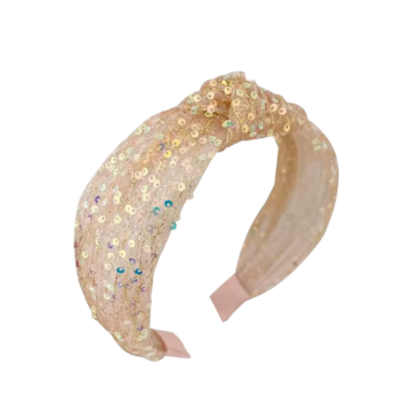 Sequin & Mesh Top Knot Headband - Champagne