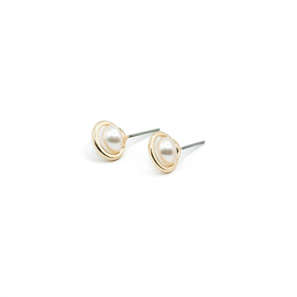 LA Gold Plated Small Pearl Saturn Stud Earring