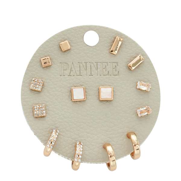 Gold & CZ Bezel Earrings Set