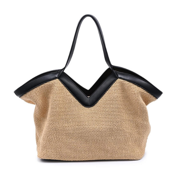 Madelyn Woven Tote - Black & Tan