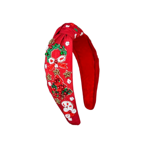 Holiday Beaded Headband - Candy Cane & Trees & Wreaths