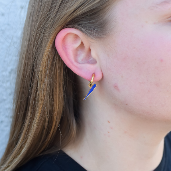 Kansas City White Baseball &amp; Blue Bat Gold Huggie Hoop Earrings
