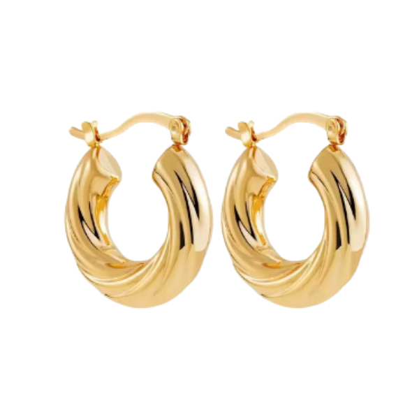 18k Plated Gold Twisted Looking Hoop Earrings