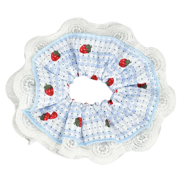 'Berry Sweet' Plaid and Lace Scrunchie