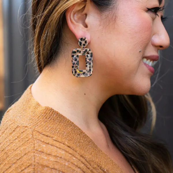 Leopard Rectangle Drop Earrings