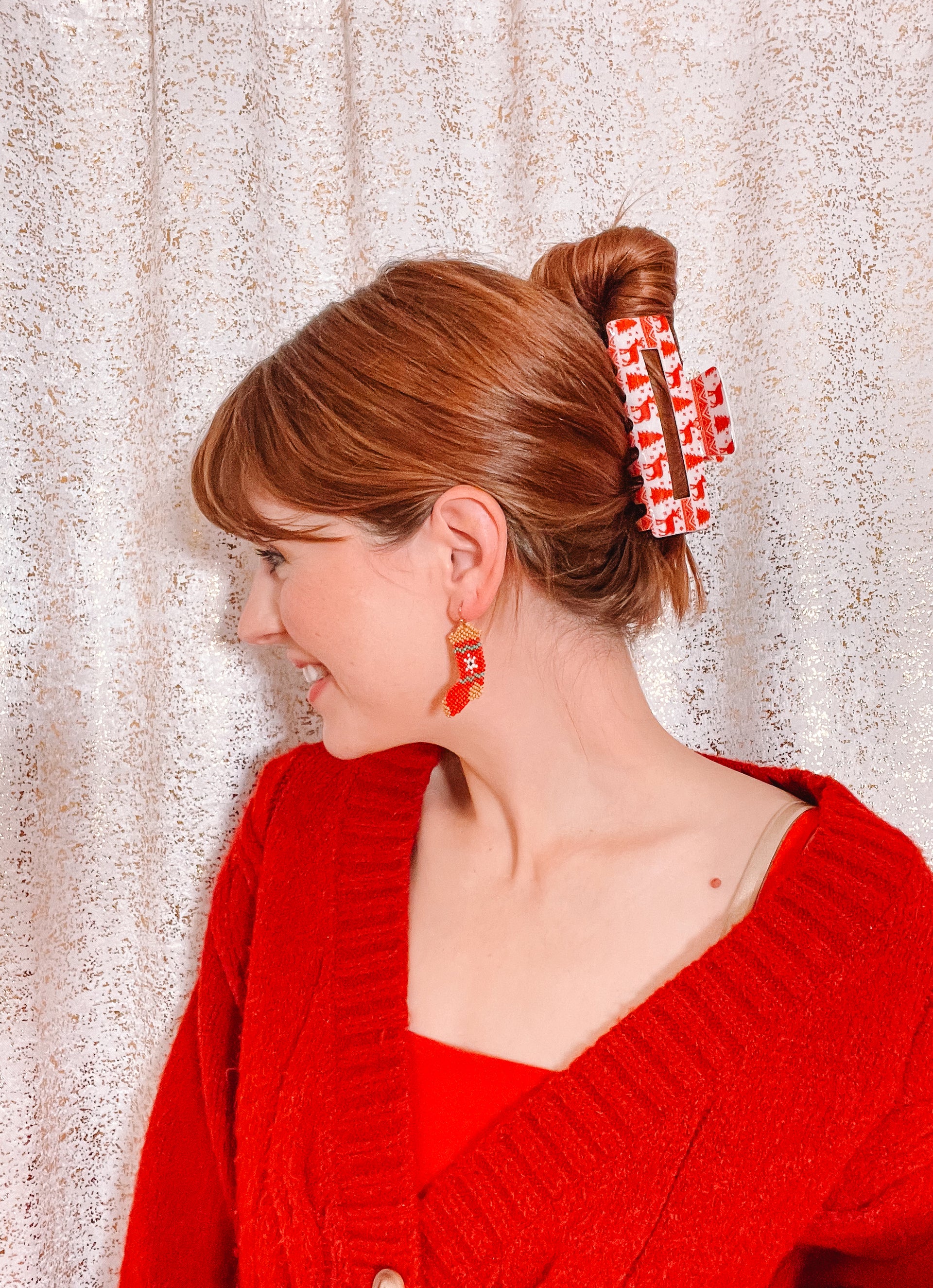 Holiday Claw Clips - Reindeers & Trees Winter Print