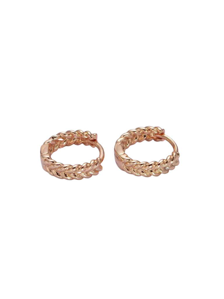 Gold Plated Braided Wheat Huggie Hoop Earrings