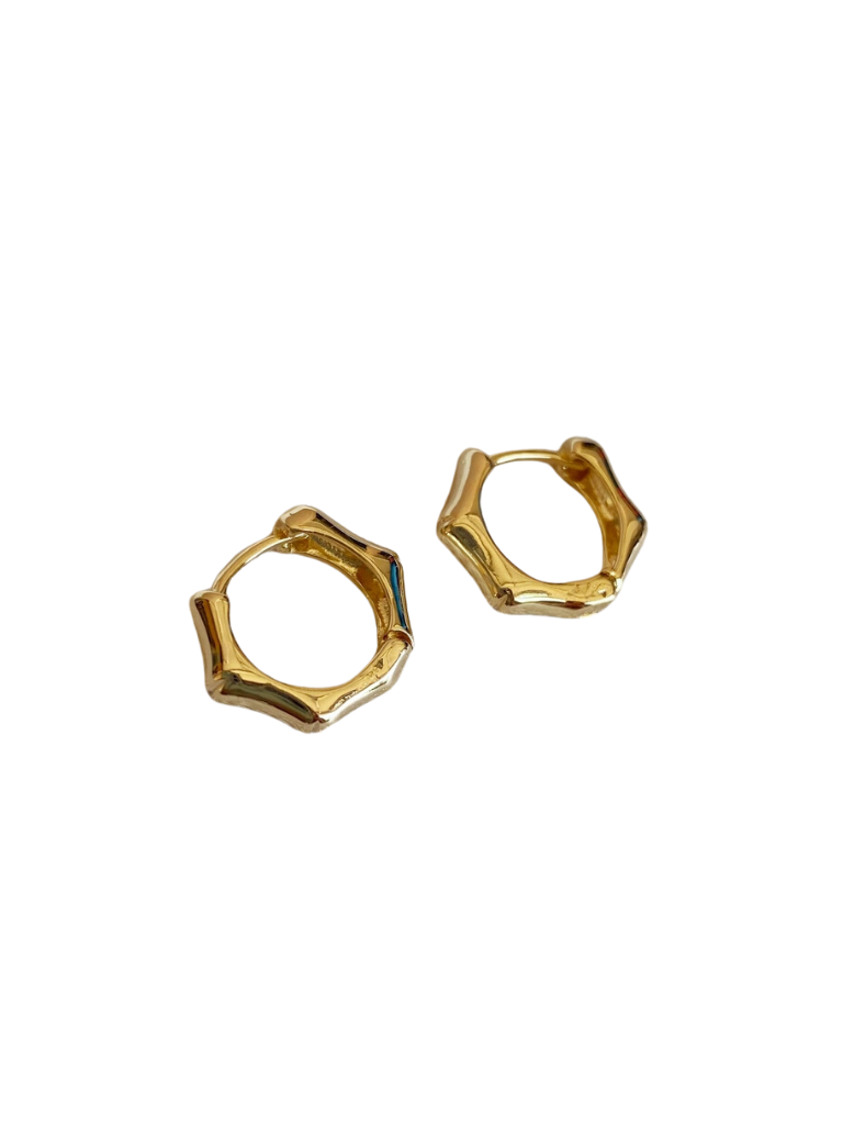 18k Gold Filled Bamboo Huggie Hoop Earrings