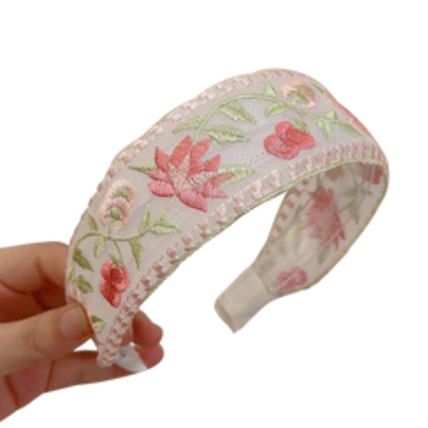 Embroidered Flower Sheer Flat Headband