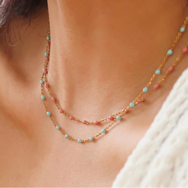 18K Gold Non-Tarnish Beaded Petite Chain Necklace