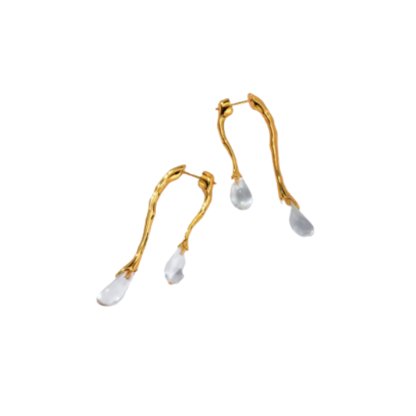 Crystal & Gold Asymmetrical Dangle Earrings