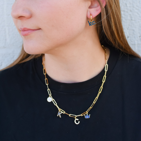 Kansas City Dark Blue Script Charm Huggie Hoop Earrings