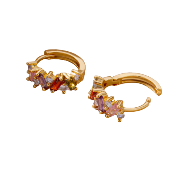 Rainbow CZ Stone Clicker Hoop Earrings