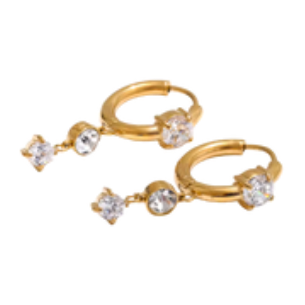 Three Stone Clicker Hoop Earrings