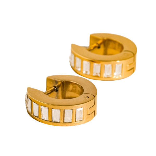 Joielle 18k Gold Non-Tarnish Baguette CZ Hoop Earrings