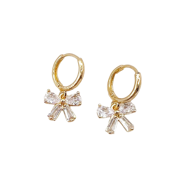 CZ Bow Charm Huggie Earrings