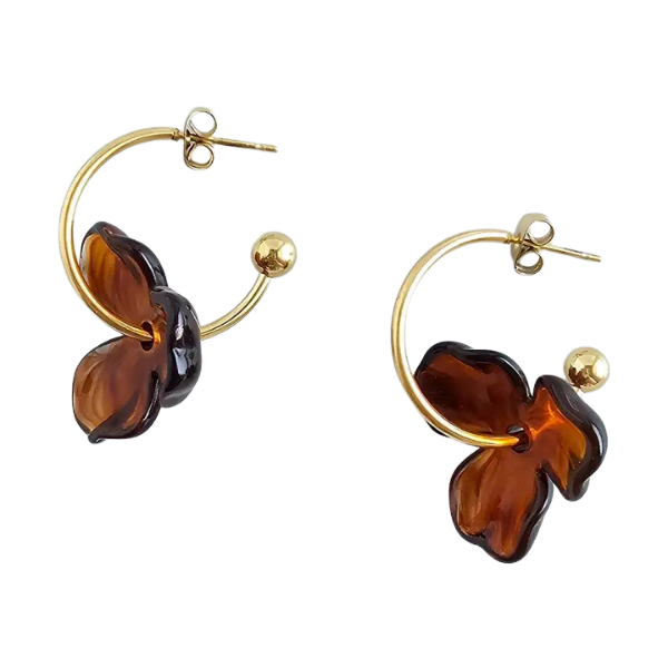 Amber Flower Hoop Earrings