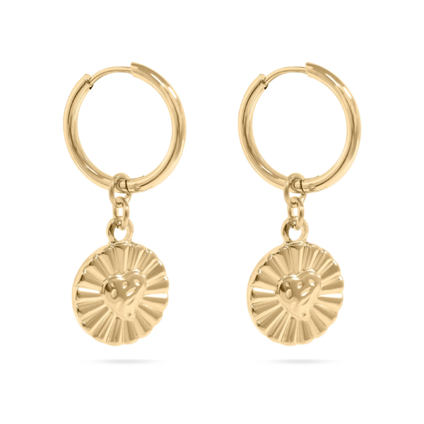 18k Gold PVD Sunburst Hear Huggie Earrings