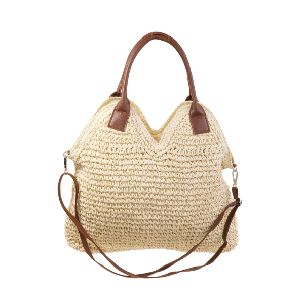Khaki Crochet Hoop Handle Tote Bag