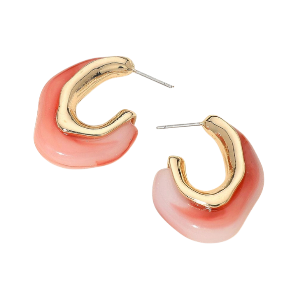 Gold & Marbled Resin Hoop Earrings