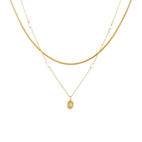 Layered Necklace w/Pearls & Oval Pendant Necklace