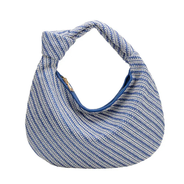 Cher Raffia Knotted Shoulder Bag - Blue